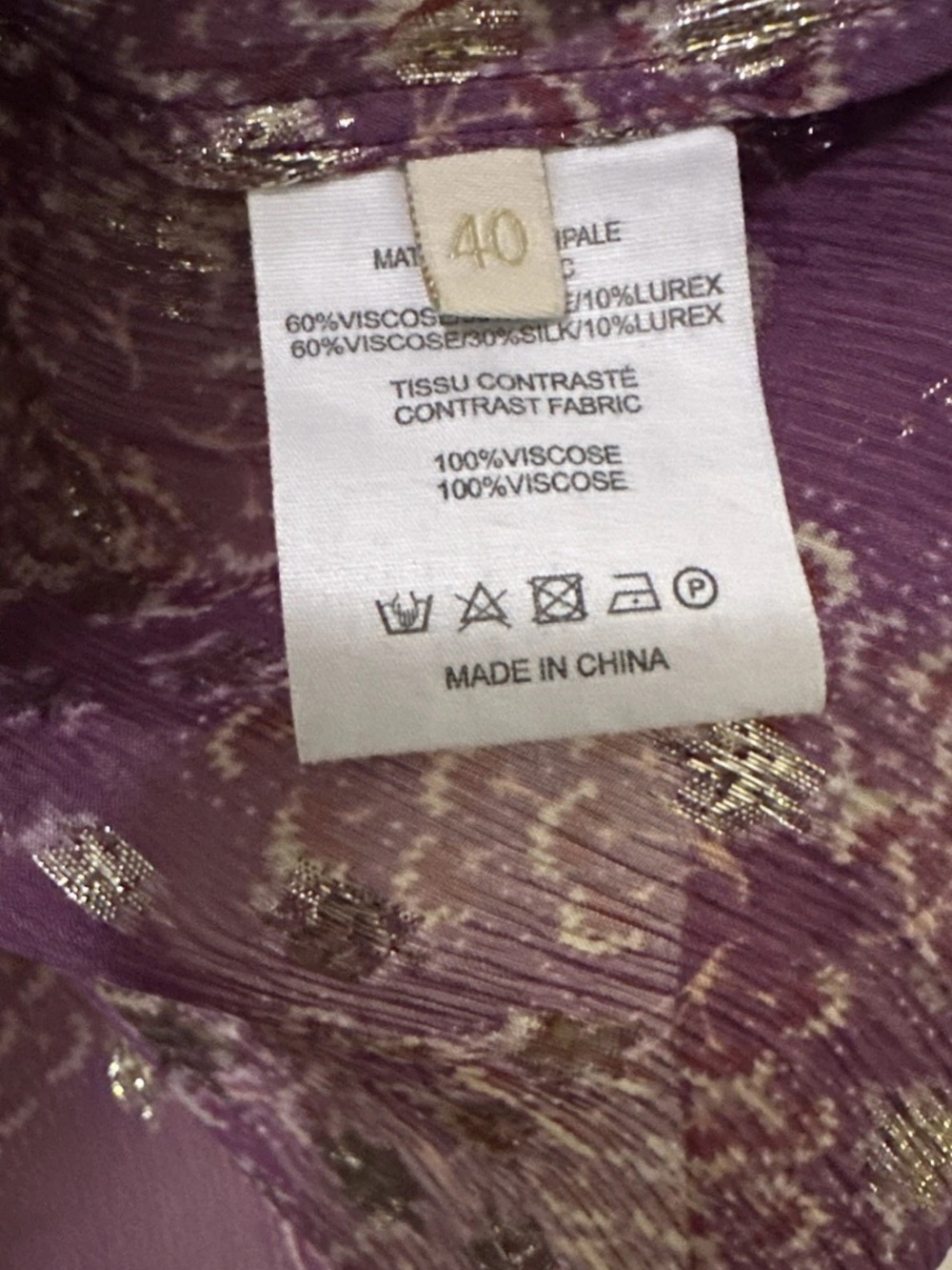 Vanessa Bruno Seban Blouse Metallic Floral Purple Boho Sz 40 USA M - Picture 4 of 7